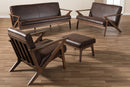 Netherlands Walnut Wood Dark Brown Distressed Faux Leather Livingroom Sofa Set Baxton