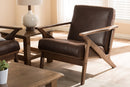 Netherlands Walnut Wood Dark Brown Distressed Faux Leather Lounge Chair Baxton