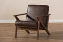 Netherlands Walnut Wood Dark Brown Distressed Faux Leather Lounge Chair Baxton