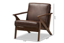 Netherlands Walnut Wood Dark Brown Distressed Faux Leather Lounge Chair Baxton