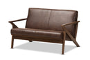 Netherlands Walnut Wood Dark Brown Distressed Faux Leather 2-Seater Loveseat Baxton