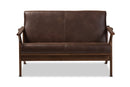 Netherlands Walnut Wood Dark Brown Distressed Faux Leather 2-Seater Loveseat Baxton