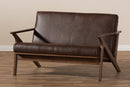 Netherlands Walnut Wood Dark Brown Distressed Faux Leather 2-Seater Loveseat Baxton