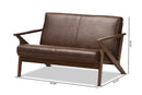 Netherlands Walnut Wood Dark Brown Distressed Faux Leather 2-Seater Loveseat Baxton