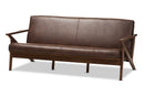 Netherlands Walnut Wood Dark Brown Distressed Faux Leather 3-Seater Sofa Baxton