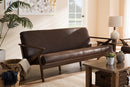 Netherlands Walnut Wood Dark Brown Distressed Faux Leather 3-Seater Sofa Baxton