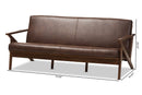 Netherlands Walnut Wood Dark Brown Distressed Faux Leather 3-Seater Sofa Baxton