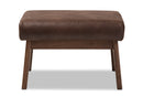 Netherlands Walnut Wood Dark Brown Distressed Faux Leather Ottoman Baxton