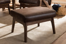 Netherlands Walnut Wood Dark Brown Distressed Faux Leather Ottoman Baxton