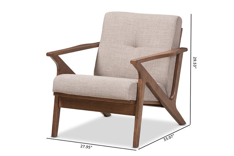 Netherlands Walnut Wood Light Gray Fabric Tufted Lounge Chair Baxton