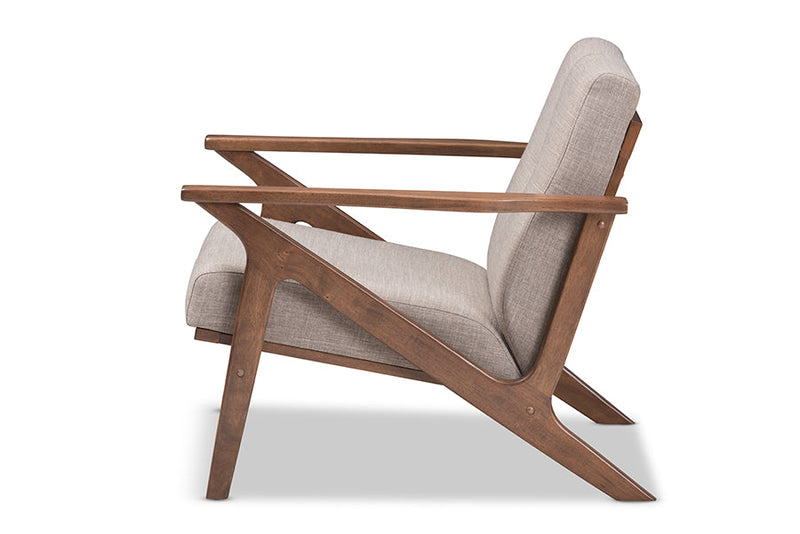 Netherlands Walnut Wood Light Gray Fabric Tufted Lounge Chair Baxton