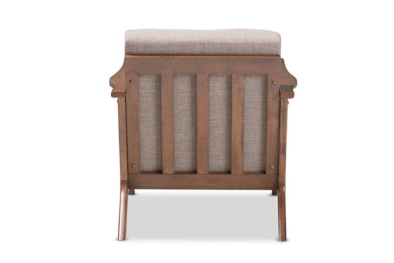 Netherlands Walnut Wood Light Gray Fabric Tufted Lounge Chair Baxton