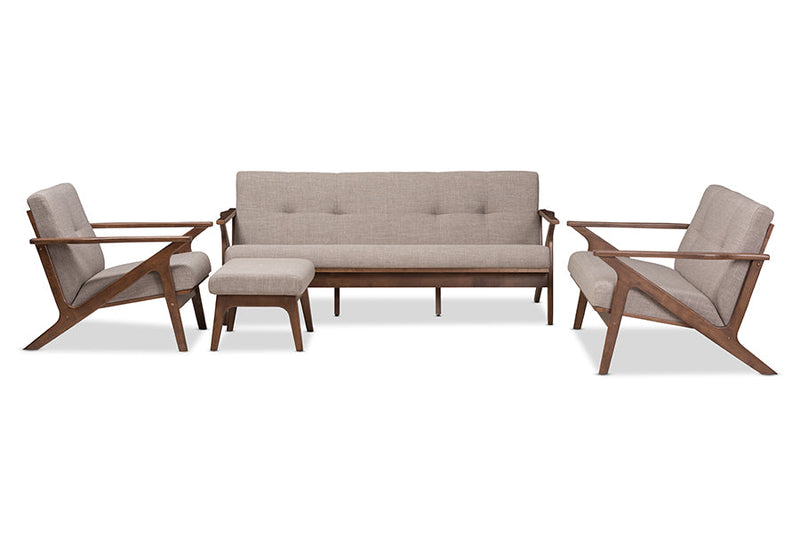 Netherlands Walnut Wood Light Gray Fabric Tufted Livingroom Sofa Set Baxton