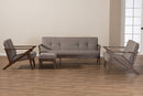 Netherlands Walnut Wood Light Gray Fabric Tufted Livingroom Sofa Set Baxton