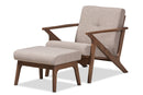 Netherlands Walnut Wood Light Gray Fabric Tufted Lounge Chair And Ottoman Set Baxton