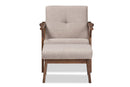 Netherlands Walnut Wood Light Gray Fabric Tufted Lounge Chair And Ottoman Set Baxton