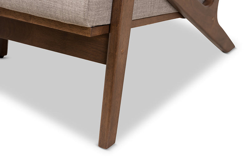 Netherlands Walnut Wood Light Gray Fabric Tufted Lounge Chair Baxton