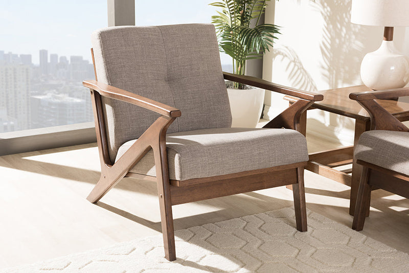 Netherlands Walnut Wood Light Gray Fabric Tufted Lounge Chair Baxton