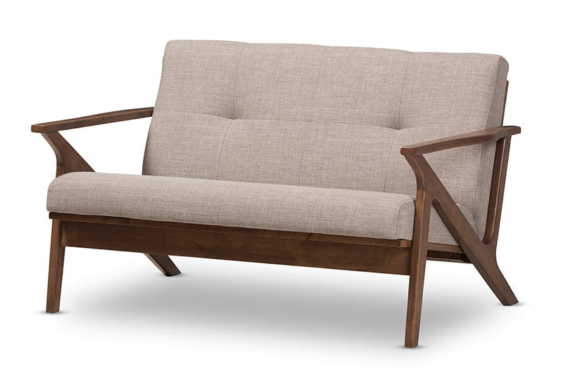 Netherlands Walnut Wood Light Gray Fabric Tufted 2-Seater Loveseat Baxton