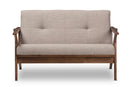 Netherlands Walnut Wood Light Gray Fabric Tufted 2-Seater Loveseat Baxton
