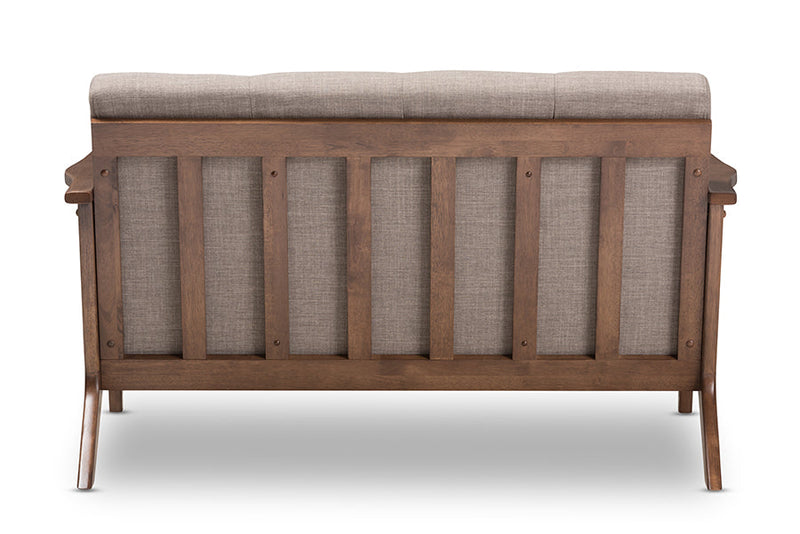 Netherlands Walnut Wood Light Gray Fabric Tufted 2-Seater Loveseat Baxton