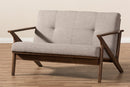 Netherlands Walnut Wood Light Gray Fabric Tufted 2-Seater Loveseat Baxton