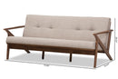 Netherlands Walnut Wood Light Gray Fabric Tufted 3-Seater Sofa Baxton