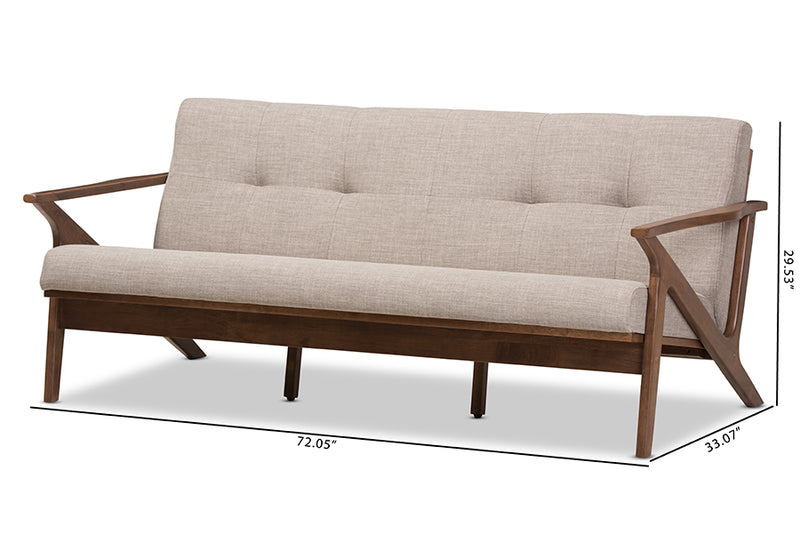 Netherlands Mid-Century Modern Walnut Wood Light Gray Fabric Tufted 3-Seater Sofa