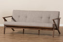 Netherlands Walnut Wood Light Gray Fabric Tufted 3-Seater Sofa Baxton