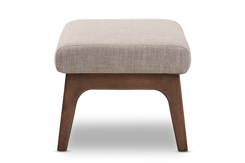 Netherlands Walnut Wood Light Gray Fabric Ottoman Baxton