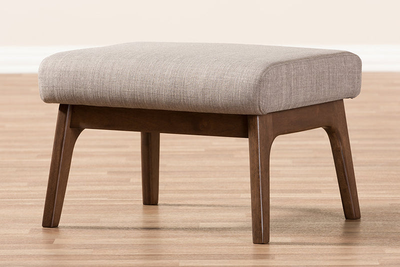 Netherlands Walnut Wood Light Gray Fabric Ottoman Baxton