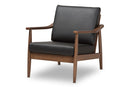 Carrie Walnut Wood Black Faux Leather Lounge Chair Baxton