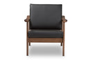 Carrie Walnut Wood Black Faux Leather Lounge Chair Baxton