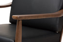 Carrie Walnut Wood Black Faux Leather Lounge Chair Baxton