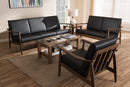Carrie Walnut Wood Black Faux Leather 3-Piece Livingroom Set Baxton