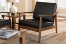 Carrie Walnut Wood Black Faux Leather Lounge Chair Baxton