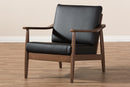 Carrie Walnut Wood Black Faux Leather Lounge Chair Baxton