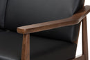 Carrie Walnut Wood Black Faux Leather 3-Seater Sofa Baxton