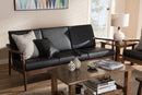 Carrie Walnut Wood Black Faux Leather 3-Seater Sofa Baxton