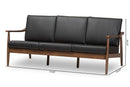 Carrie Walnut Wood Black Faux Leather 3-Seater Sofa Baxton