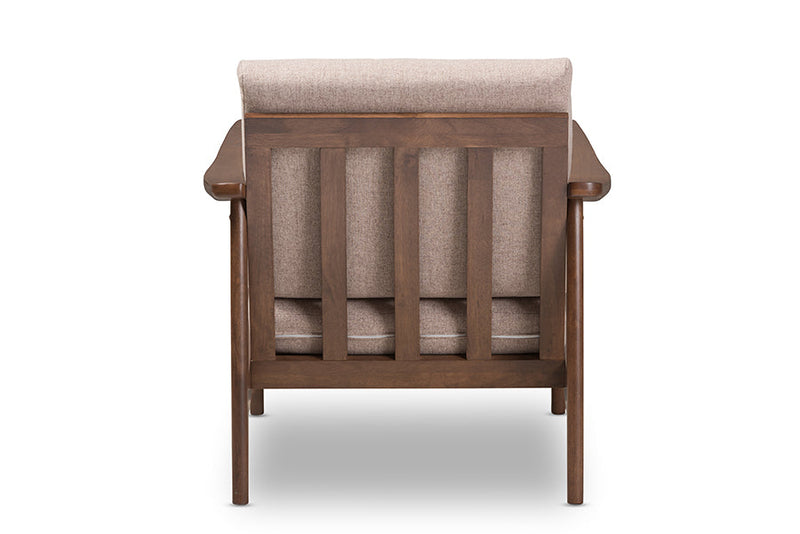 Carrie Walnut Wood Light Brown Fabric Upholstered Lounge Chair Baxton