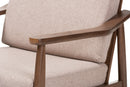 Carrie Walnut Wood Light Brown Fabric Upholstered Lounge Chair Baxton