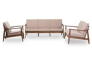 Carrie Walnut Wood Light Brown Fabric Upholstered 3-Piece Livingroom Set Baxton