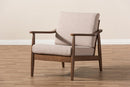 Carrie Walnut Wood Light Brown Fabric Upholstered Lounge Chair Baxton