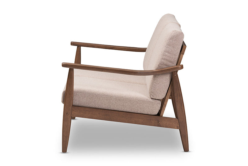 Carrie Walnut Wood Light Brown Fabric Upholstered 2-Seater Loveseat Baxton
