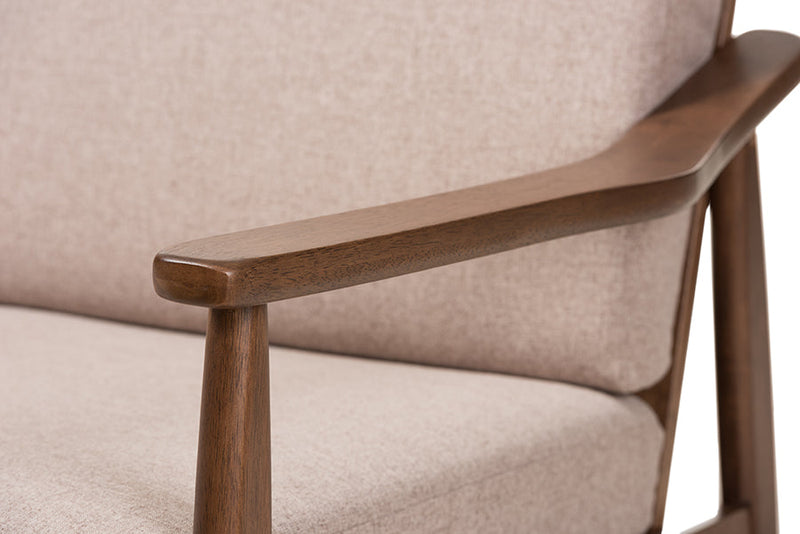 Carrie Walnut Wood Light Brown Fabric Upholstered 2-Seater Loveseat Baxton