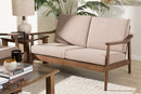 Carrie Walnut Wood Light Brown Fabric Upholstered 2-Seater Loveseat Baxton