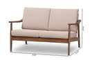 Carrie Walnut Wood Light Brown Fabric Upholstered 2-Seater Loveseat Baxton