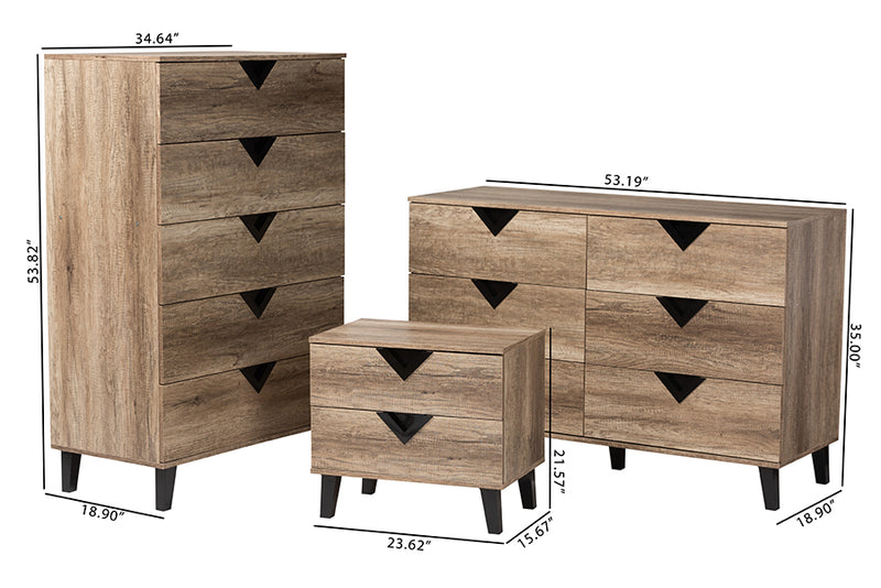 Ancel Modern and Contemporary Two-Tone Black and Light Brown Finished Wood 3-Piece Storage Set