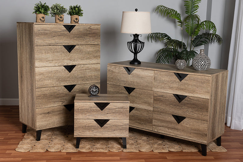 Ancel Two-Tone Black and Light Brown 3-Piece Storage Set Baxton